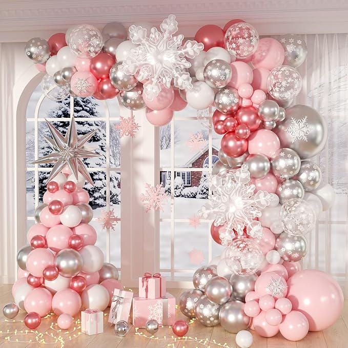 148-Piece Pink Winter Wonderland Balloon Arch Kit for Baby Shower & Birthday