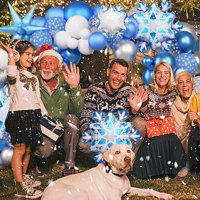 138-Piece Snowflake Balloon Arch Kit with Blue Silver White Balloons