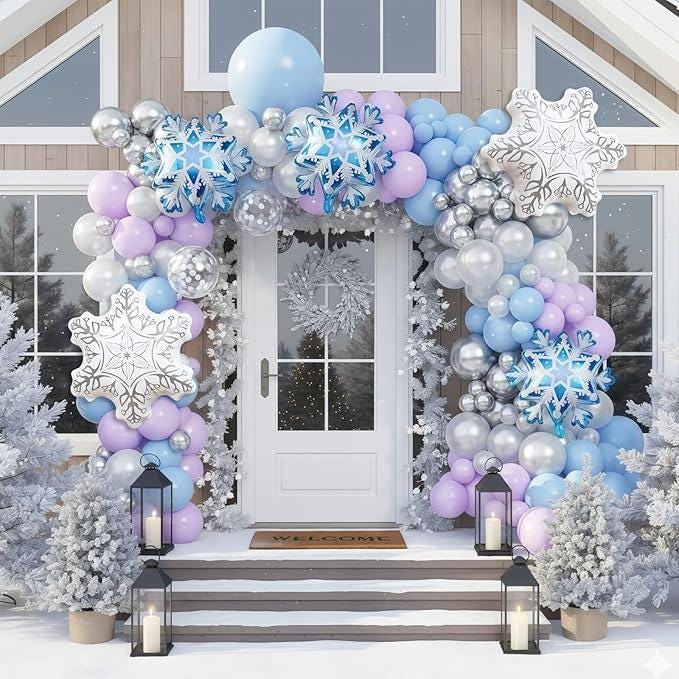 141-Piece Pastel Winter Wonderland Balloon Arch Kit in Purple Blue White Silver