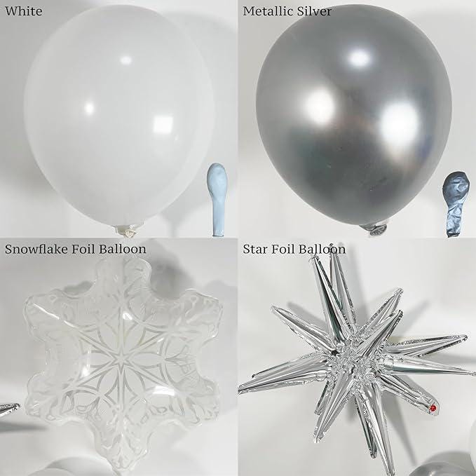 135-Piece Winter Balloon Arch Kit with White Silver Snowflakes for Party & Shower