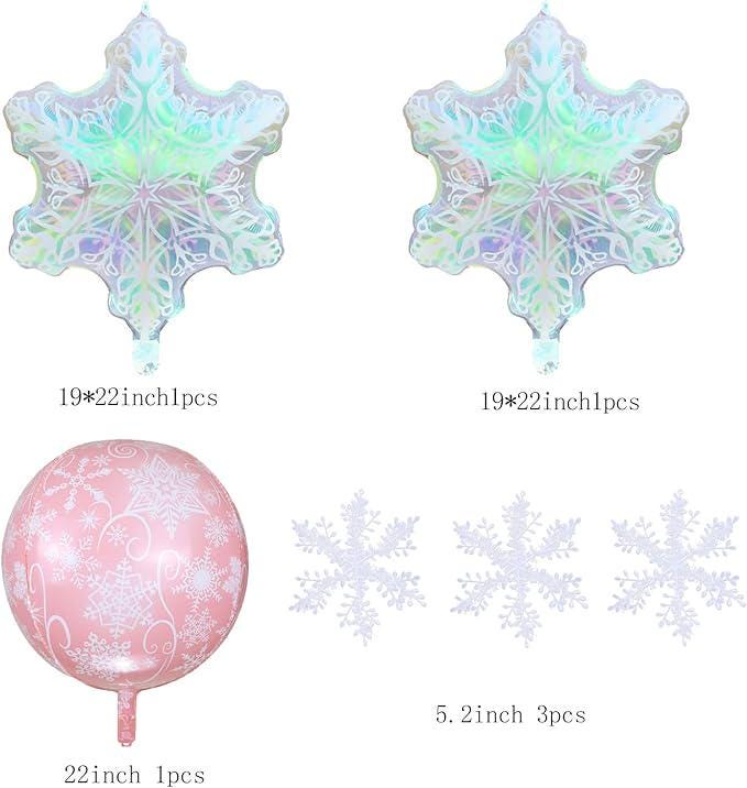 Pink Snowflake Balloon Arch Kit with White and Silver Balloons for Winter Parties