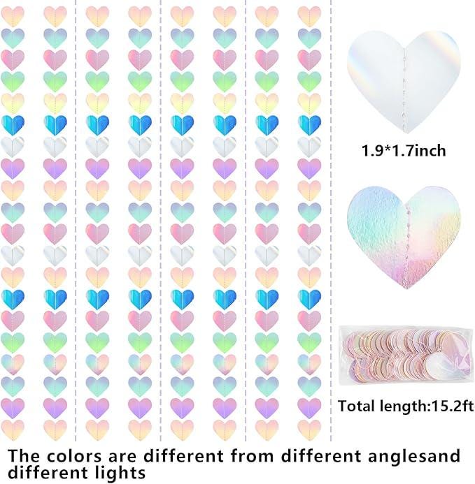 Iridescent Heart Garland Set for Wedding Bachelorette Party and Valentines Decor