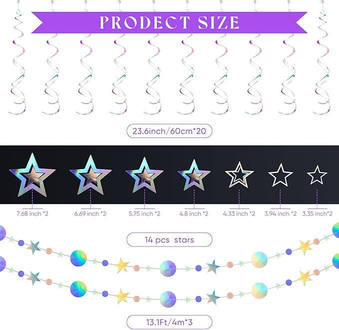 Iridescent Galaxy Streamer Set for Wedding Disco and Birthday Party Decorations