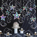 Iridescent Hollow Star Garland with Swirl Decorations for Birthday Wedding Eid Decor