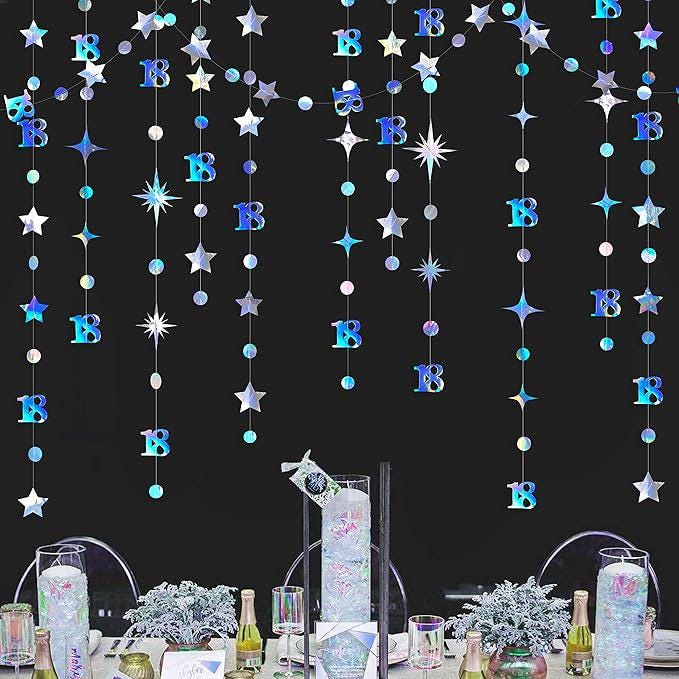 Iridescent 18th Birthday Number Garland with Twinkle Star Streamer for Party Decor