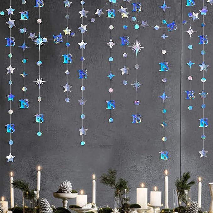 Iridescent 18th Birthday Number Garland with Twinkle Star Streamer for Party Decor