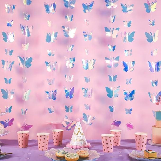 Iridescent 3D Butterfly Garland Set for Birthday Wedding Graduation and Baby Shower Decor