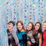 Iridescent Tinsel Foil Fringe Backdrop Curtain for Party Birthday Wedding and Holiday Decor