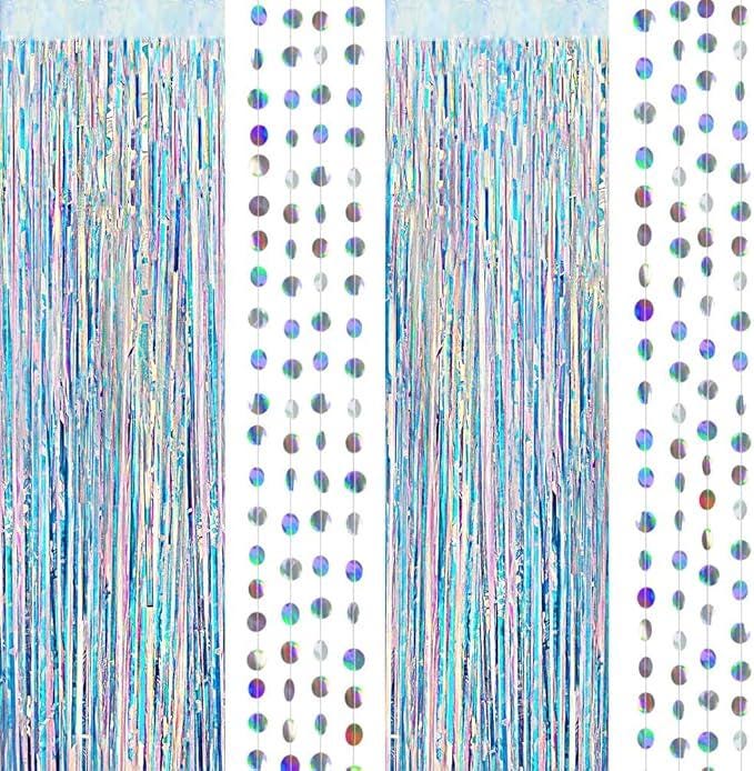 Iridescent Tinsel Foil Fringe Backdrop Curtain for Party Birthday Wedding and Holiday Decor