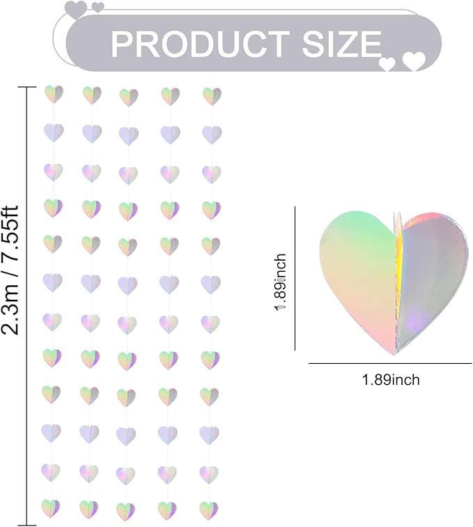 Iridescent 37FT Heart Garland Banner for Wedding Engagement Birthday and Party Decor