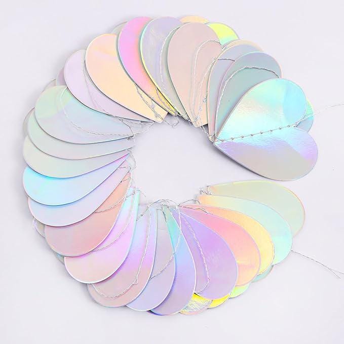 Iridescent 37FT Heart Garland Banner for Wedding Engagement Birthday and Party Decor