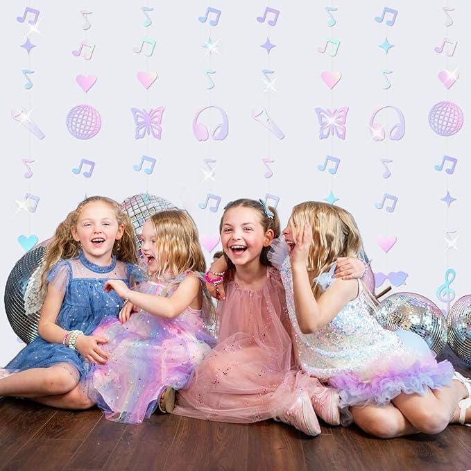 Iridescent Music Themed Party Decorations with Garland Banner and Fans for Birthday Celebration