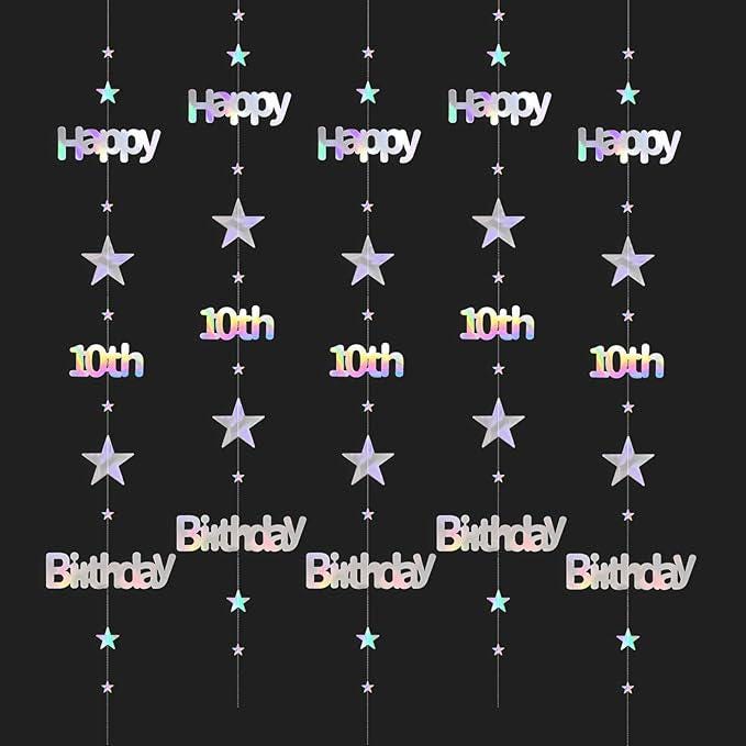 Iridescent 10th Birthday Garland with Twinkle Stars Streamer for Boys and Girls Party Decor