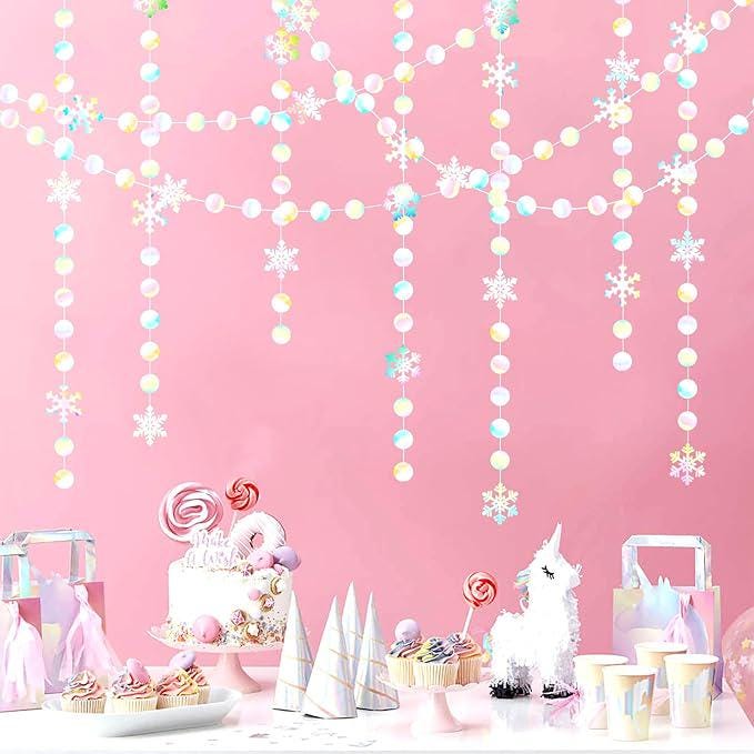 Iridescent Holographic Snowflake Garland for Christmas Winter Birthday and New Year Decor