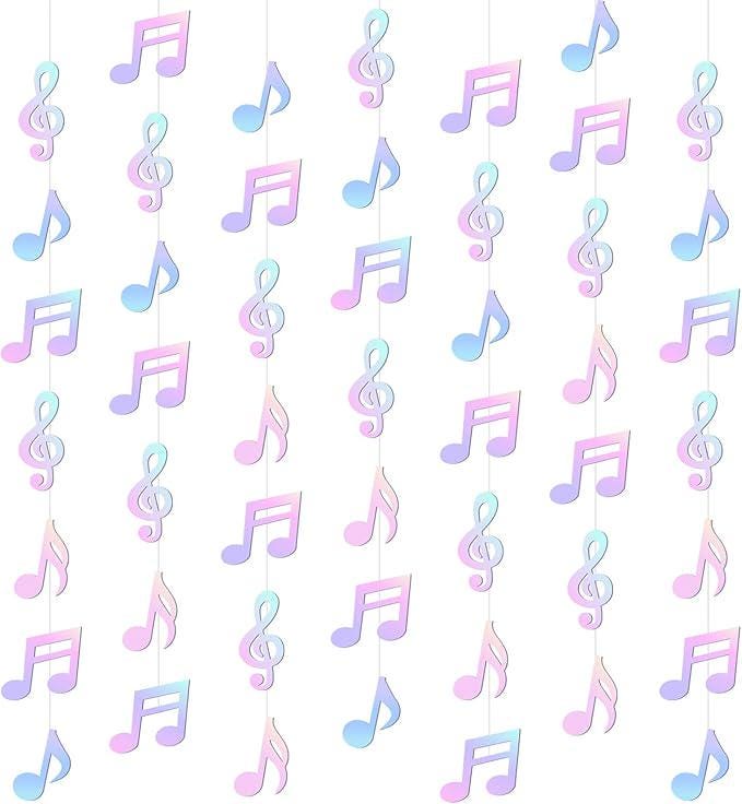 Iridescent Music Notes Party Decorations Garland Banner for Birthday Wedding and Baby Shower