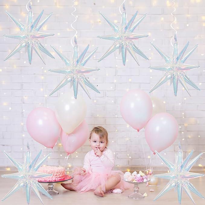 Iridescent 6PCS Star Balloons for Baby Shower Bridal Wedding and Birthday Party Decorations