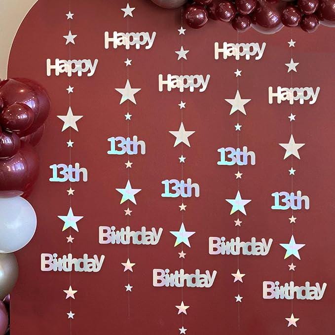 Iridescent 13th Birthday Garland with Twinkle Star Streamer for Girls Party Decorations