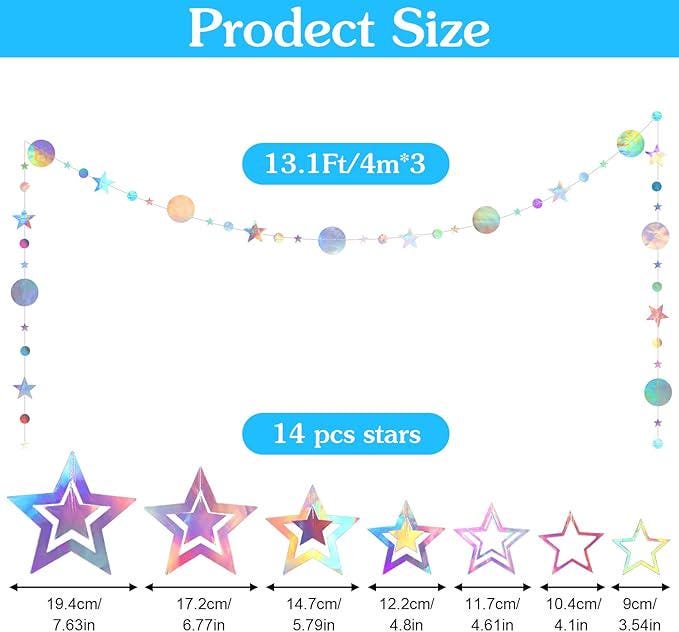 Iridescent Party Decorations with Star Garland and Streamers for Wedding Disco Birthday