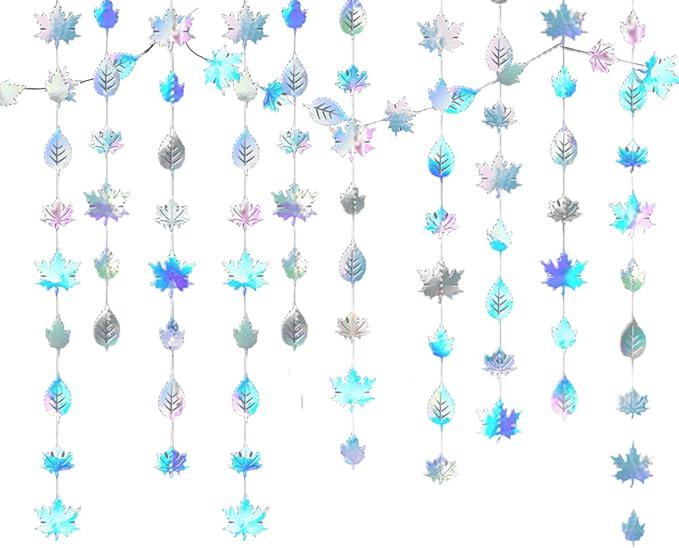 Iridescent Leaf Garland with Hanging Streamers for Birthday Wedding and Party Decorations