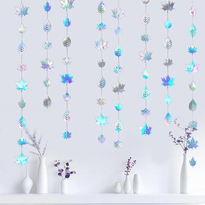 Iridescent Leaf Garland with Hanging Streamers for Birthday Wedding and Party Decorations