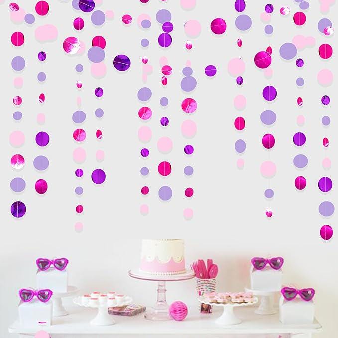 Pink and Purple Circle Dot Garland for Birthday Baby Shower Wedding and Party Decorations