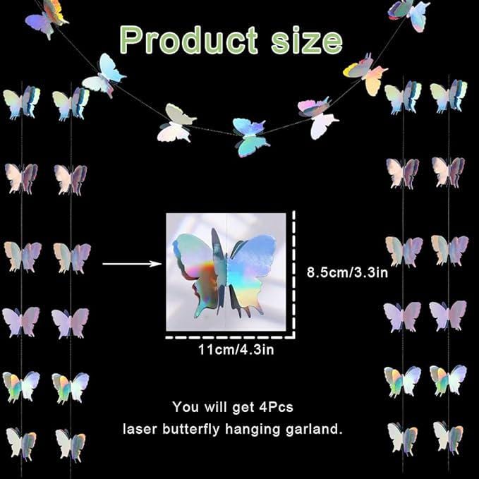 Four Piece Butterfly Hanging Garlands 3D Laser Butterfly Streamers for Parties