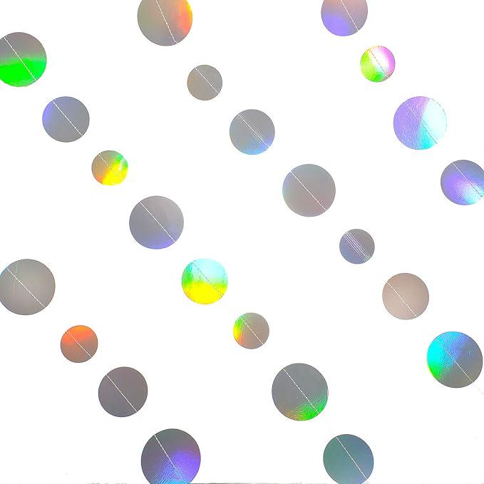 Holographic Paper Garland Shiny Iridescent Circle Dots 20 Ft Party Decor