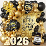 Happy New Year 2026 Balloon Arch Kit with Cartoon Theme Foil Balloons