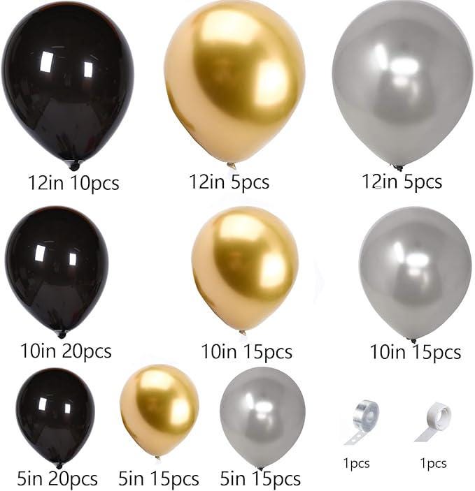 New Year 2026 Balloon Garland Kit with Black Gold Silver Balloons for Nye Decor
