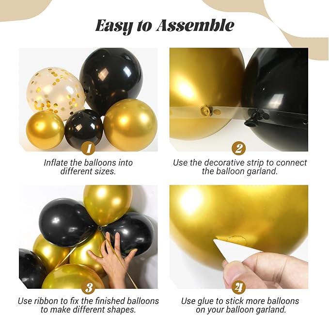 Black and Gold Balloon Garland Kit with Confetti Balloons for Party Decor