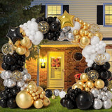 152 Pcs New Year Balloon Garland Arch Kit Black Gold White Silver Balloons 2025