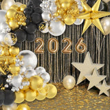 2026 New Year Balloon Arch Kit Black Gold Silver Garland with Confetti Balloons