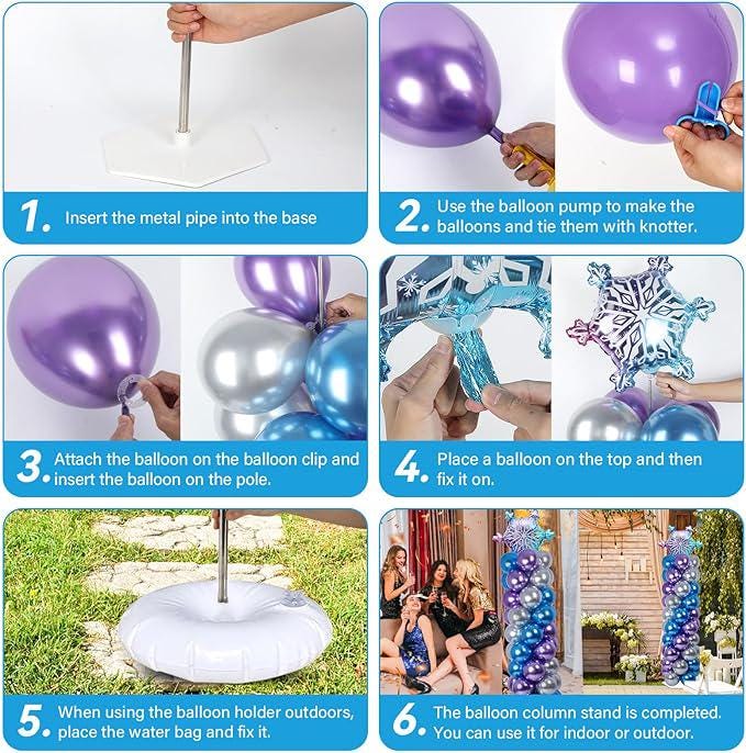 Snow Party Balloon Column Stand Kit with Adjustable Towers for Winter Wonderland Parties