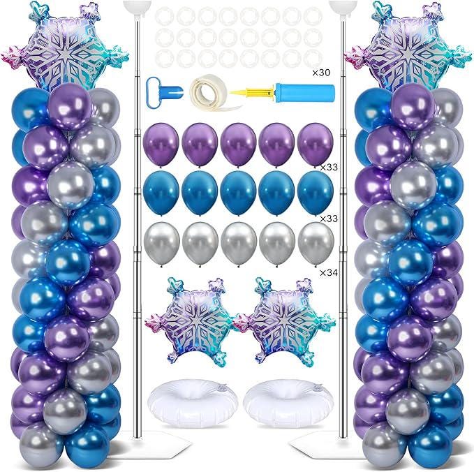 Snow Party Balloon Column Stand Kit with Adjustable Towers for Winter Wonderland Parties