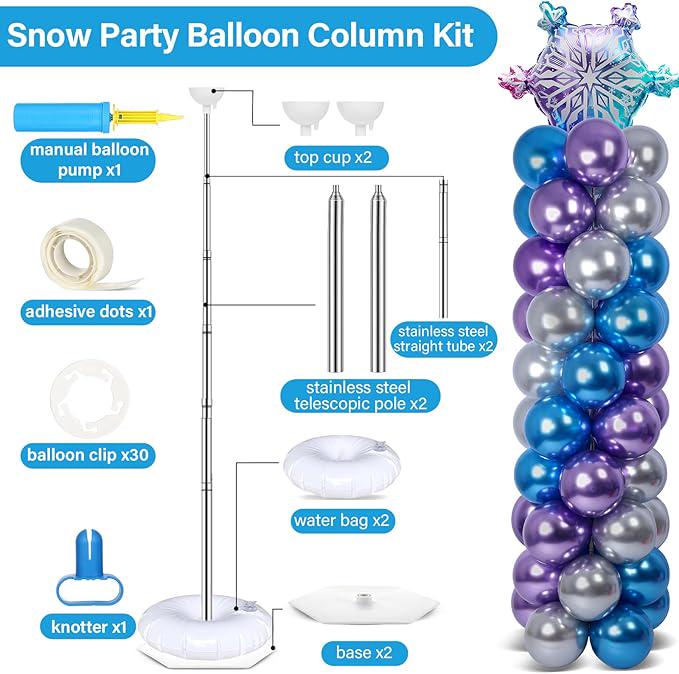 Snow Party Balloon Column Stand Kit with Adjustable Towers for Winter Wonderland Parties