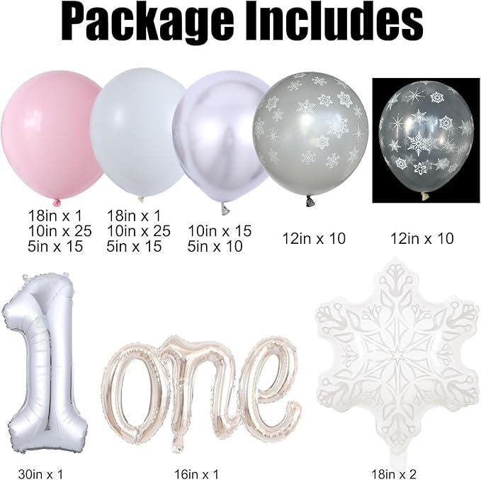 Pink Winter Wonderland Balloon Arch Kit with 135PCS Snowflake Balloons for Baby Shower