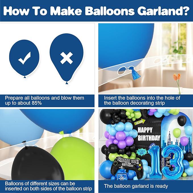 13th Birthday Video Game Balloon Arch Kit ,Blue Number 13 Foil Balloons for Teens