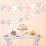 2-Pack Pink and Silver Snowflake Banner Garland for Winter Wonderland Baby Shower Party