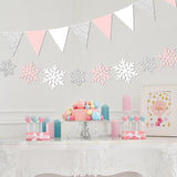 2-Pack Pink and Silver Snowflake Banner Garland for Winter Wonderland Baby Shower Party