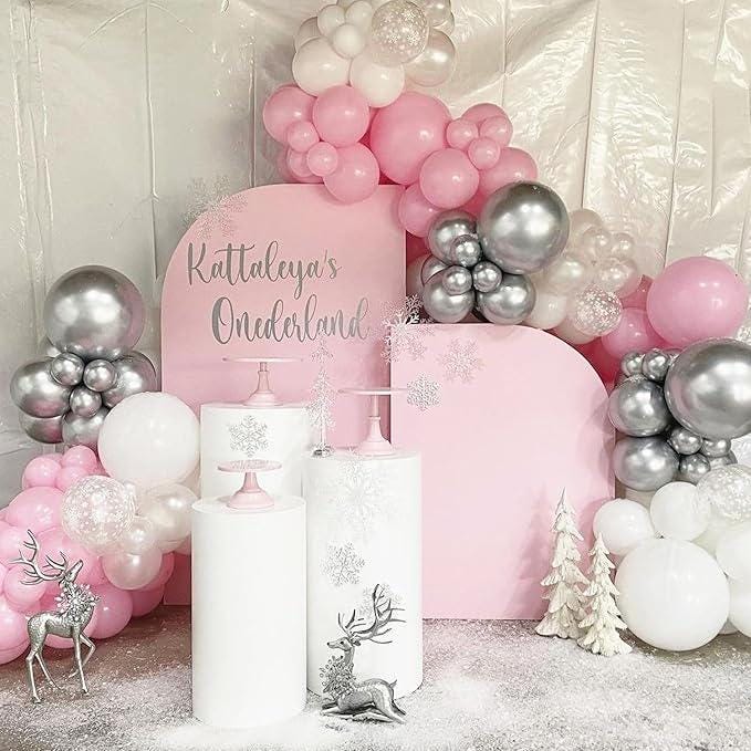 Pink, Silver & White Balloon Arch Kit: Winter Party, Baby Shower