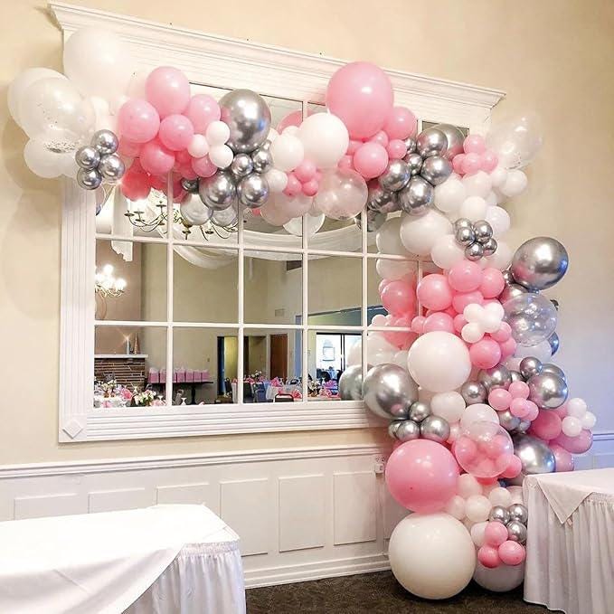 Pink, Silver & White Balloon Arch Kit: Winter Party, Baby Shower
