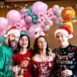 Christmas Balloon Arch Kit with Sage Green, Pink, Purple Balloons and Holiday Foil Accents