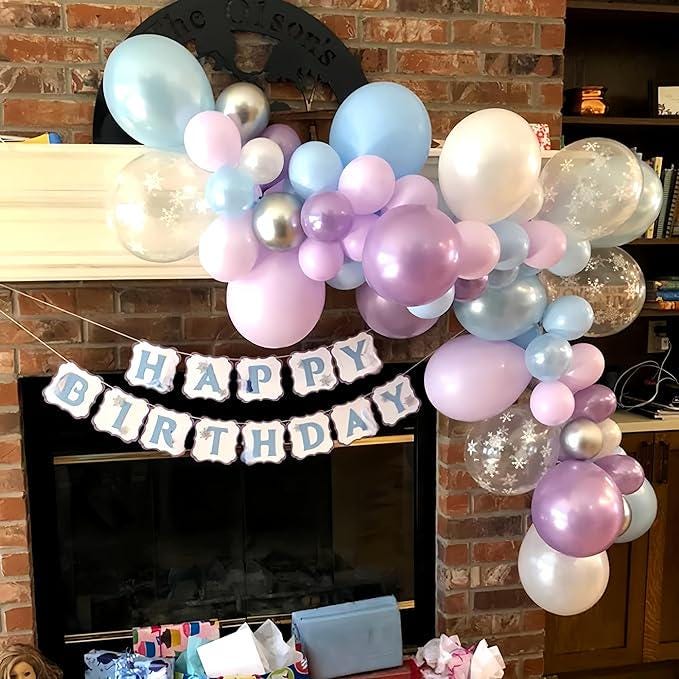 Winter Balloon Arch Kit with 103PCS Purple, Blue, White, Silver Balloons for Holiday Parties