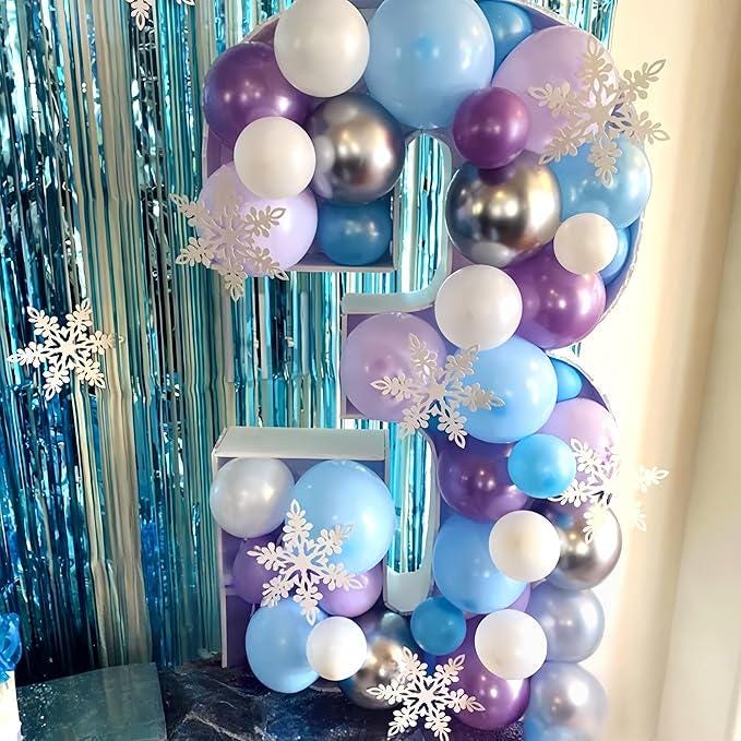 Winter Balloon Arch Kit with 103PCS Purple, Blue, White, Silver Balloons for Holiday Parties