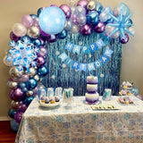Winter Snowflake Balloon Arch Kit with Blue, Purple, Silver Balloons for Princess Birthday Party
