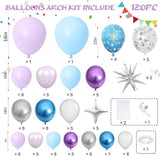 120PCS Blue and Purple Balloon Arch Kit with Snowflake Balloons for Winter Wonderland Party