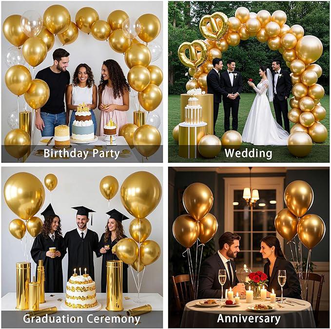 145PCS Metallic Gold Balloon Arch Kit with Mixed Sizes for Birthday Party Decorations