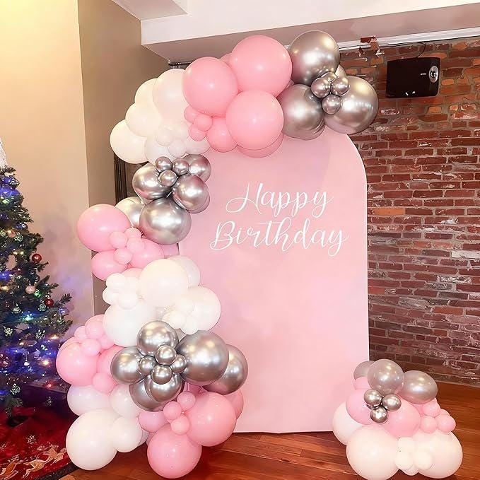 Pink & Silver Snowflake Balloon Arch Kit - Winter Party Garland