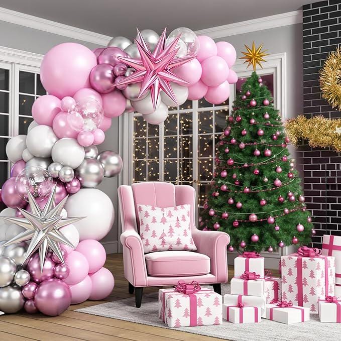 Pink & Silver Snowflake Balloon Arch Kit - Winter Party Garland
