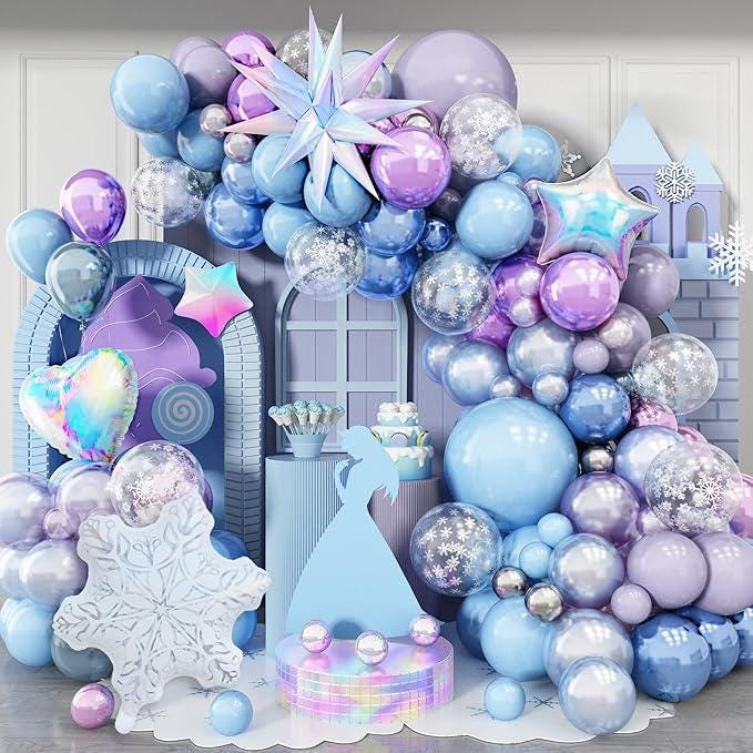 Princess Balloon Arch Kit: Pink, Purple & Blue Snowflake Balloons
